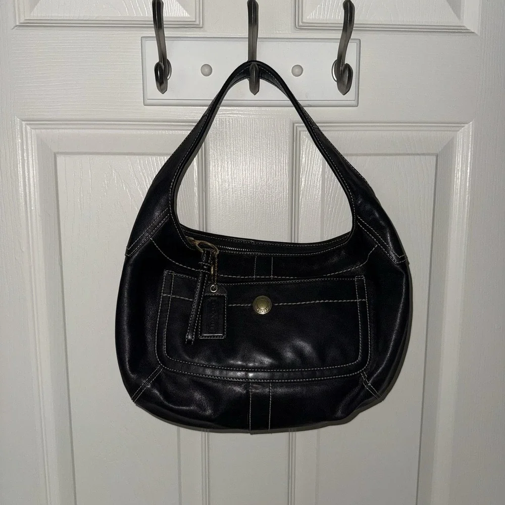 COACH Ergo Black Leather Crescent Shoulder Bag Purse Handbag Y2K
